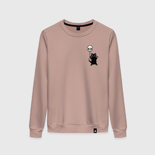 Женский свитшот Черный кот с шариком / Пыльно-розовый – фото 1