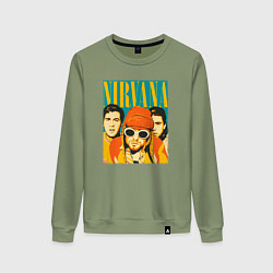 Свитшот хлопковый женский Нирвана музыкальная группа, цвет: авокадо