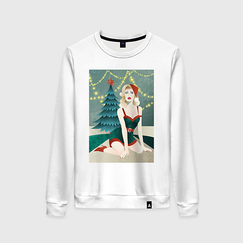 Женский свитшот Девушка в новогоднем костюме / Белый – фото 1