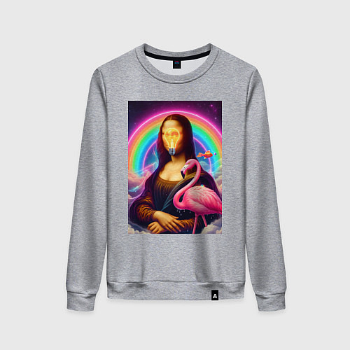 Женский свитшот Мона Лиза - лампочка и розовый фламинго / Меланж – фото 1
