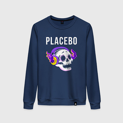 Женский свитшот Placebo - неоновый череп / Тёмно-синий – фото 1