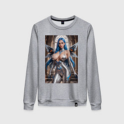 Свитшот хлопковый женский Девушка с кибернетическими крыльями, цвет: меланж