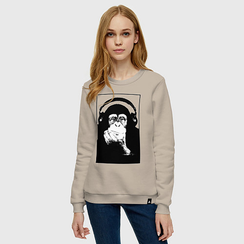 Женский свитшот Monkey in the headphones / Миндальный – фото 3