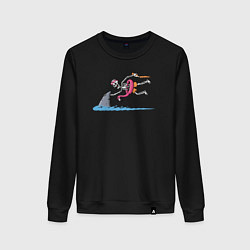 Свитшот хлопковый женский Скелет и акула, цвет: черный