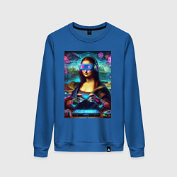 Свитшот хлопковый женский Mona Lisa is an avid gamer - cyberpunk, цвет: синий