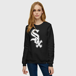 Свитшот хлопковый женский Chicago white sox - baseball, цвет: черный — фото 2