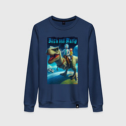 Свитшот хлопковый женский Рик и Морти верхом на тираннозавре, цвет: тёмно-синий
