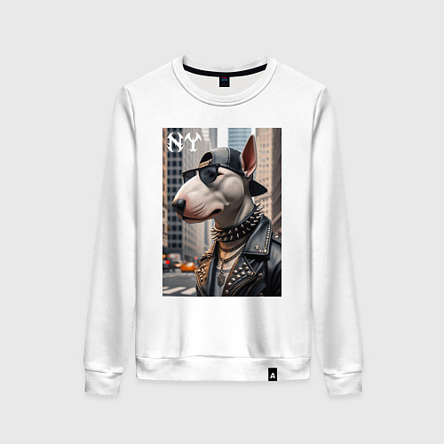 Женский свитшот Чувак бультерьер житель Нью-Йорка / Белый – фото 1
