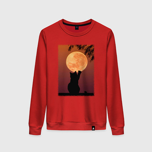 Женский свитшот Кот трогает луну / Красный – фото 1