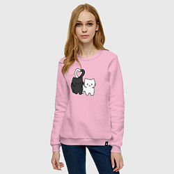 Свитшот хлопковый женский Влюбленные котики - черный и белый, цвет: светло-розовый — фото 2