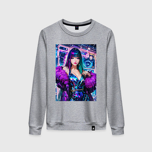 Женский свитшот Девушка поп идол в мехах / Меланж – фото 1