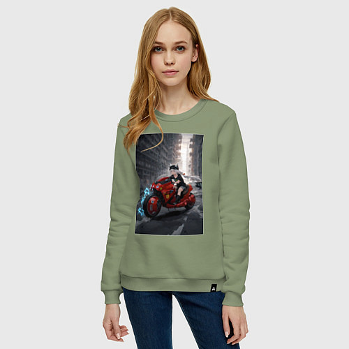 Женский свитшот Shiroko лиса на футуристичном мотоцикле / Авокадо – фото 3