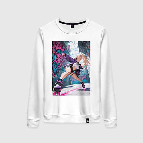Женский свитшот Девушка на роликах исполняет трюки / Белый – фото 1