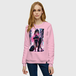 Свитшот хлопковый женский Тифа Локхарт из Final Fantasy VII в стиле киберпан, цвет: светло-розовый — фото 2