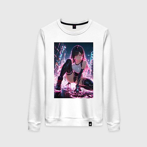 Женский свитшот Тифа Локхарт из Final Fantasy VII в стиле киберпан / Белый – фото 1