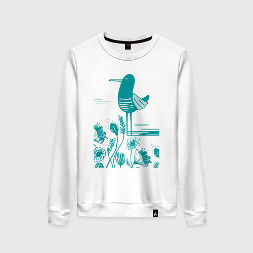 Женский свитшот Птичка и цветы в голубом / Белый – фото 1