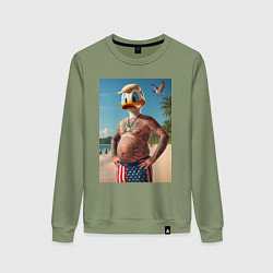 Свитшот хлопковый женский Donald Duck-Trump on a Florida beach, цвет: авокадо