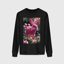 Свитшот хлопковый женский Кролик из роз, цвет: черный