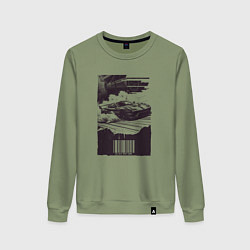Свитшот хлопковый женский Ретро постер с спорткаром, цвет: авокадо