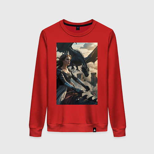 Женский свитшот Королева летит на драконе / Красный – фото 1