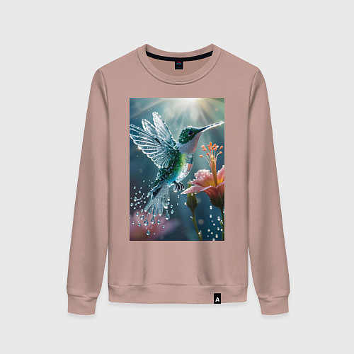 Женский свитшот Колибри летает у цветка / Пыльно-розовый – фото 1