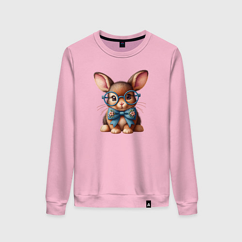 Женский свитшот Кролик мальчик в очках / Светло-розовый – фото 1