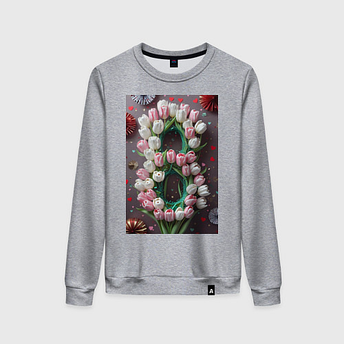 Женский свитшот Тюльпаны к празднику 8 марта / Меланж – фото 1