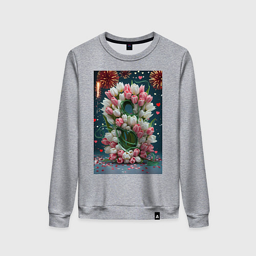 Женский свитшот Тюльпаны к празднику 8 марта / Меланж – фото 1