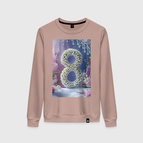 Женский свитшот Ландыши к 8 марта на снегу / Пыльно-розовый – фото 1