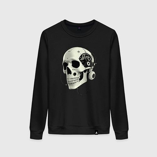 Женский свитшот Кибернетический череп с проводами / Черный – фото 1