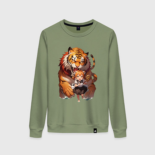 Женский свитшот Дева в тени тигра / Авокадо – фото 1