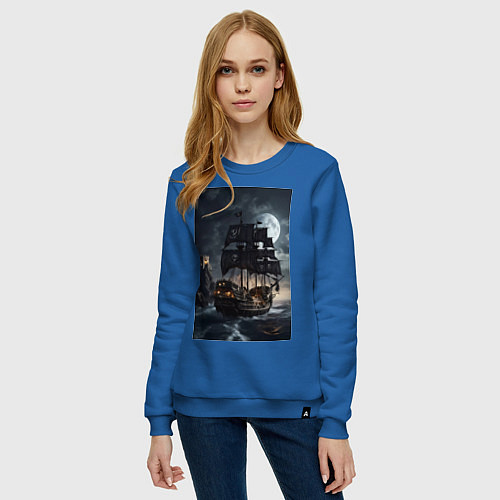 Женский свитшот Пиратский корабль в шторм / Синий – фото 3