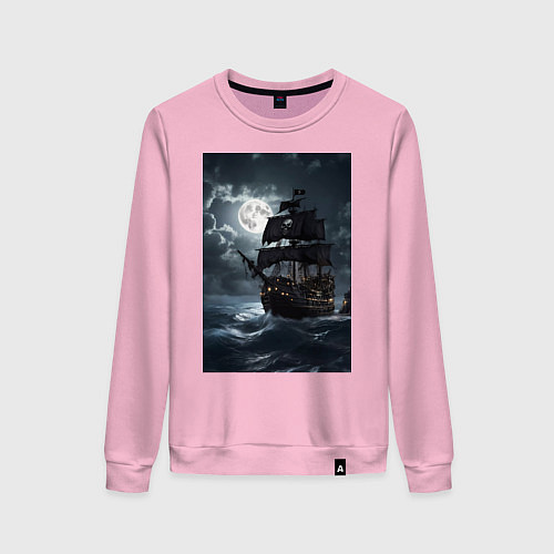 Женский свитшот Пиратский корабль в шторм / Светло-розовый – фото 1
