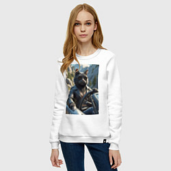 Свитшот хлопковый женский Кот за рулем кабролета, цвет: белый — фото 2
