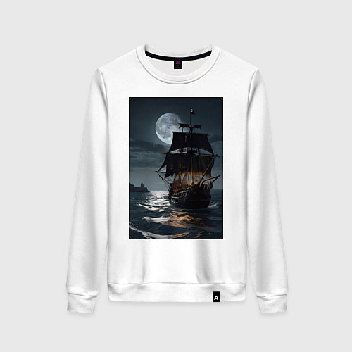 Женский свитшот Пиратский корабль в шторм / Белый – фото 1