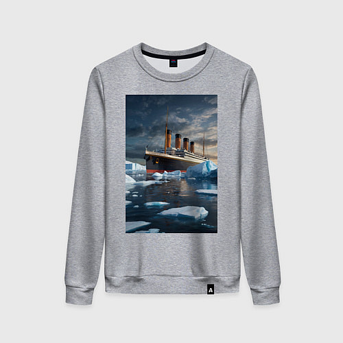 Женский свитшот Титаник плывет среди айсбергов / Меланж – фото 1