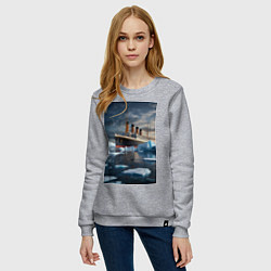 Свитшот хлопковый женский Титаник плывет среди айсбергов, цвет: меланж — фото 2