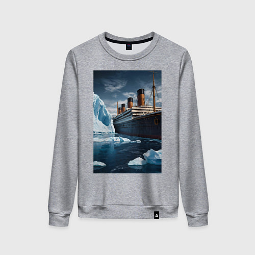 Женский свитшот Титаник плывет среди айсбергов / Меланж – фото 1