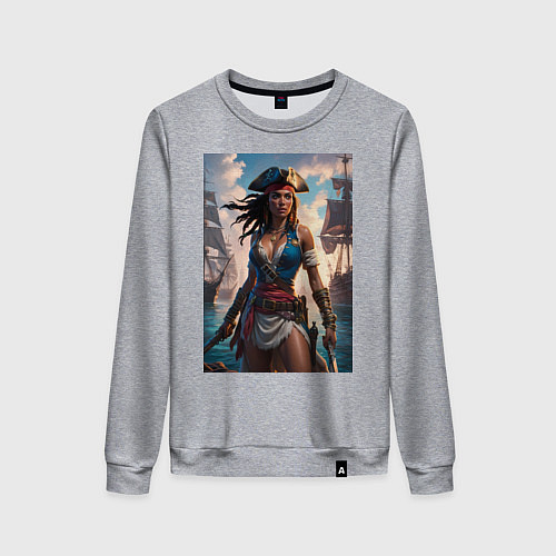 Женский свитшот Пиратка на фона флотилии кораблей / Меланж – фото 1