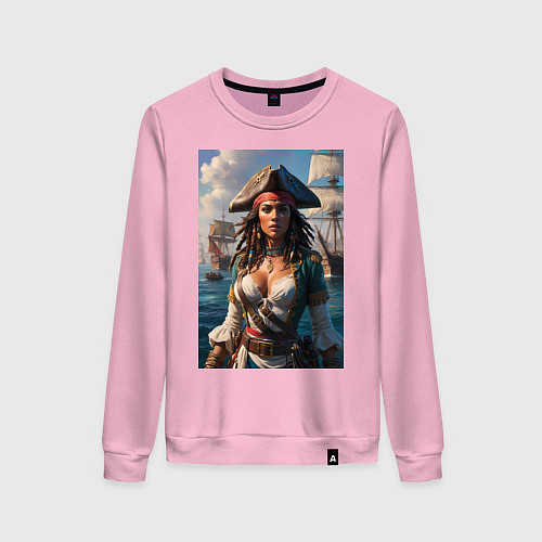 Женский свитшот Пиратка на фона флотилии кораблей / Светло-розовый – фото 1