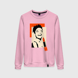 Свитшот хлопковый женский Девушка с помадой в стиле поп-арт, цвет: светло-розовый