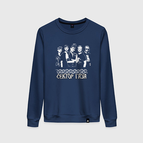 Женский свитшот Сектор газа пиксельный белый портрет / Тёмно-синий – фото 1