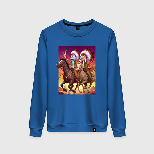 Женский свитшот Индейцы Рик и Морти скачут на лошадях / Синий – фото 1