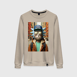Свитшот хлопковый женский Рик Санчес в Нью-Йорке - нейроарт, цвет: миндальный