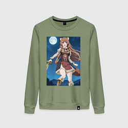 Свитшот хлопковый женский Рафталия сражается в ночи, цвет: авокадо