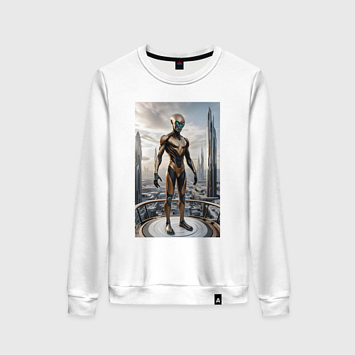 Женский свитшот Инопланетянин в городе будущего / Белый – фото 1