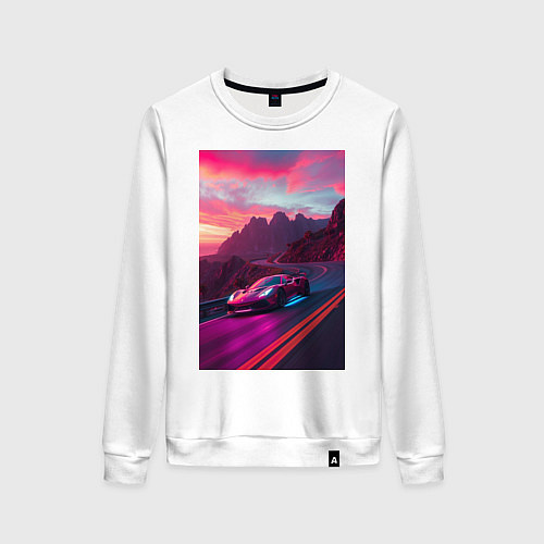 Женский свитшот Суперкар едет по серпантину / Белый – фото 1