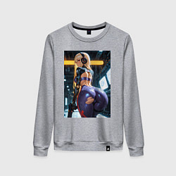 Свитшот хлопковый женский Девушка с оружием в киберпанк стиле, цвет: меланж