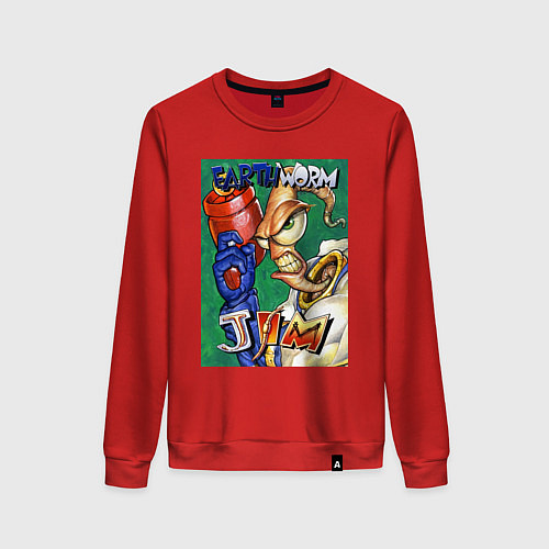 Женский свитшот Earth worm Jim with gun / Красный – фото 1