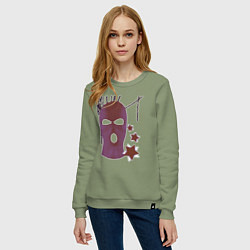 Свитшот хлопковый женский Розовая гранж Y2K балаклава, цвет: авокадо — фото 2